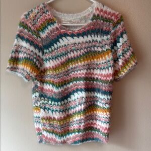 Anthropologie Pink and White Crew Neck Sweater